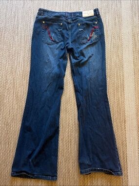 Baby Phat Dark Blue Flared Jeans with Red Embroidered Pockets